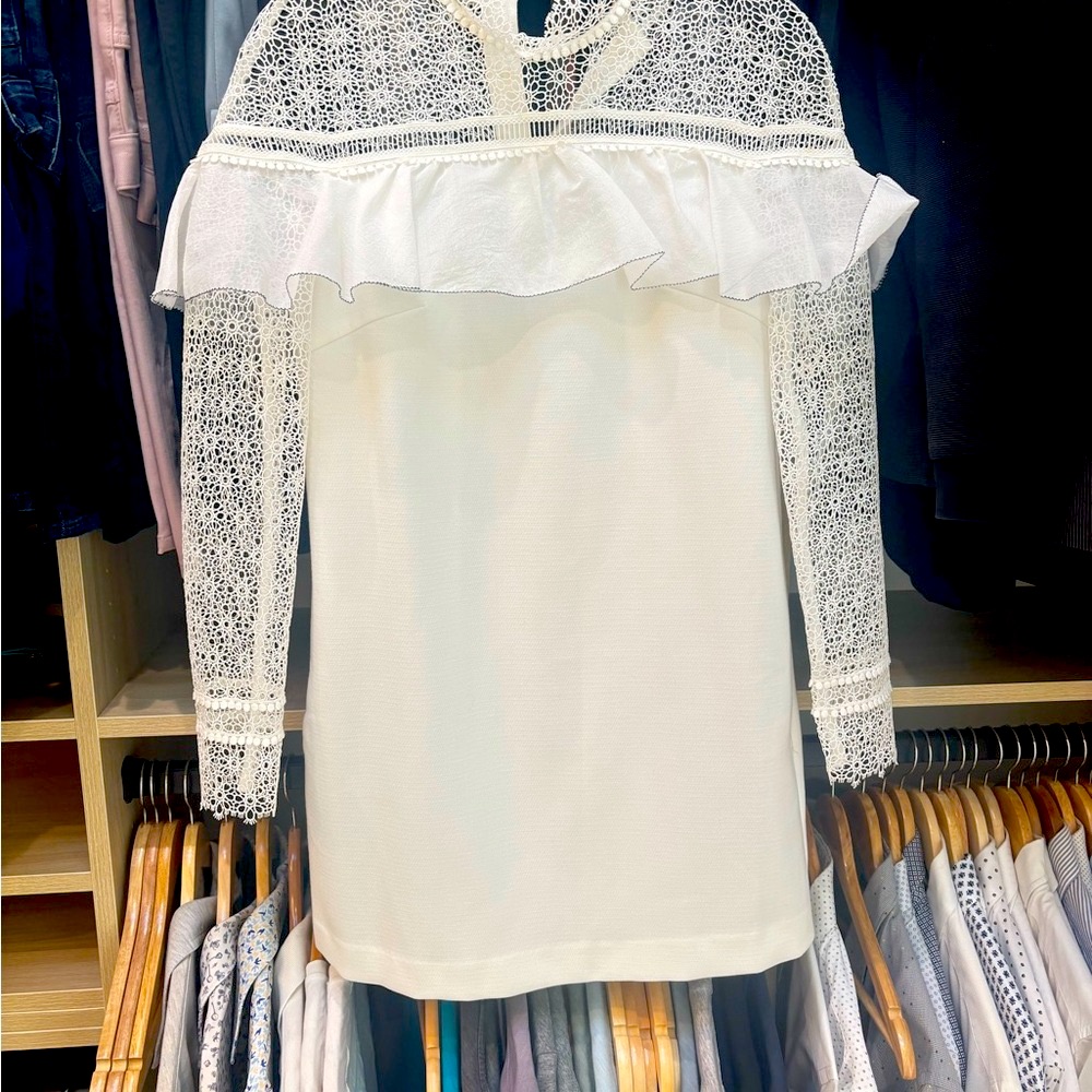 White Self Portrait Dress With Lace Sleeves